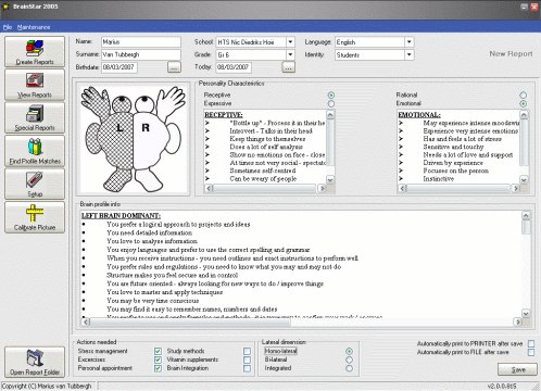 BrainStar brain analysis software screenshot