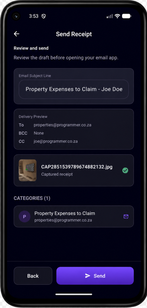 ReceiptSend is a mobile app developed by Programmer.co.za