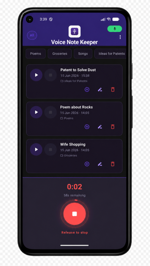 Voice Note Keeper Mobile App Development: Recording Page