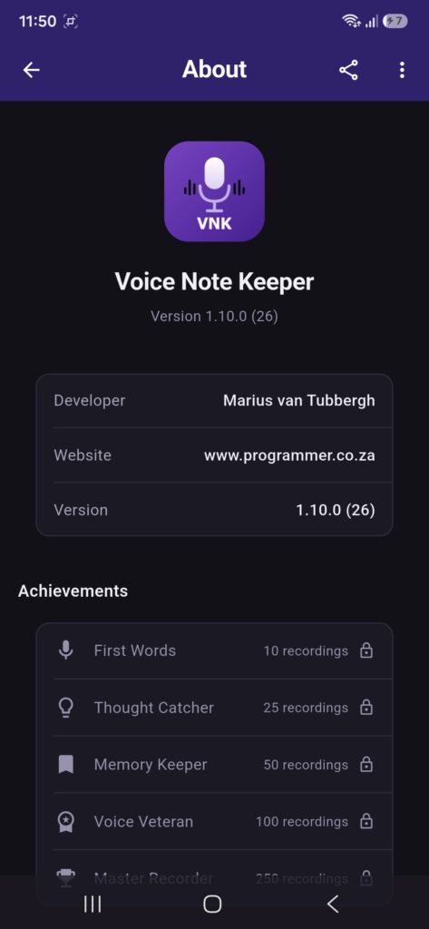 Voice Note Keeper - About