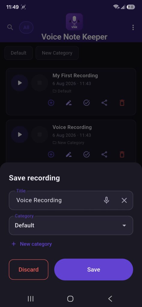 Voice Note Keeper - New Recording