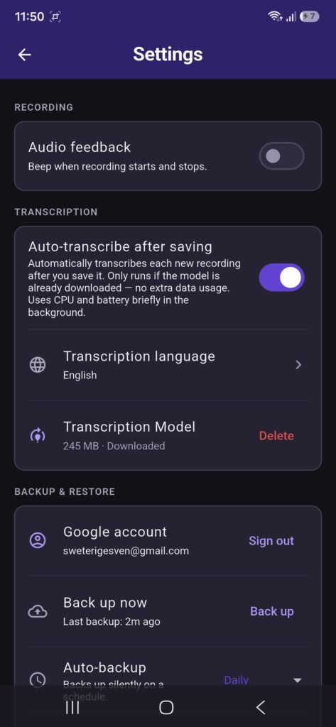 Voice Note Keeper - Settings 1