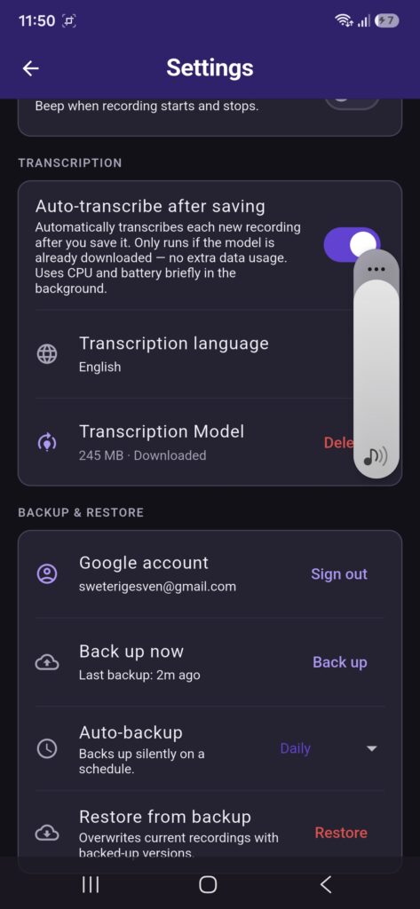 Voice Note Keeper - Settings 2